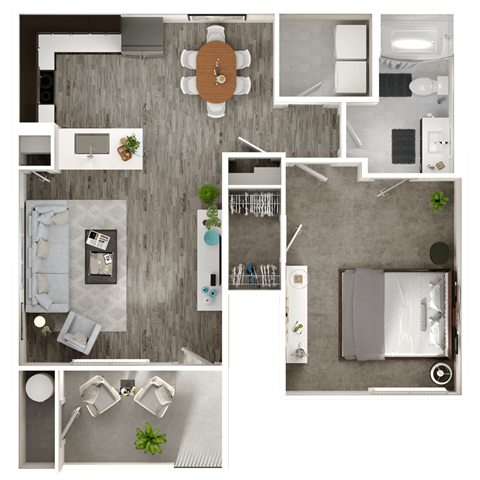 Floor plan for 1 bed, 1 bath, 898 sqft